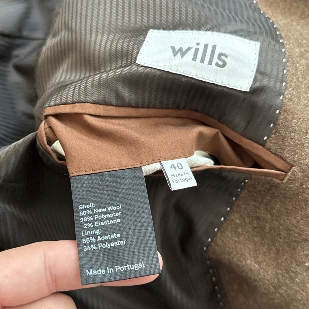Wills Huckberry Stretch Wool Suit 40S Blazer 34x31 Pants Heather Brown 2 Piece